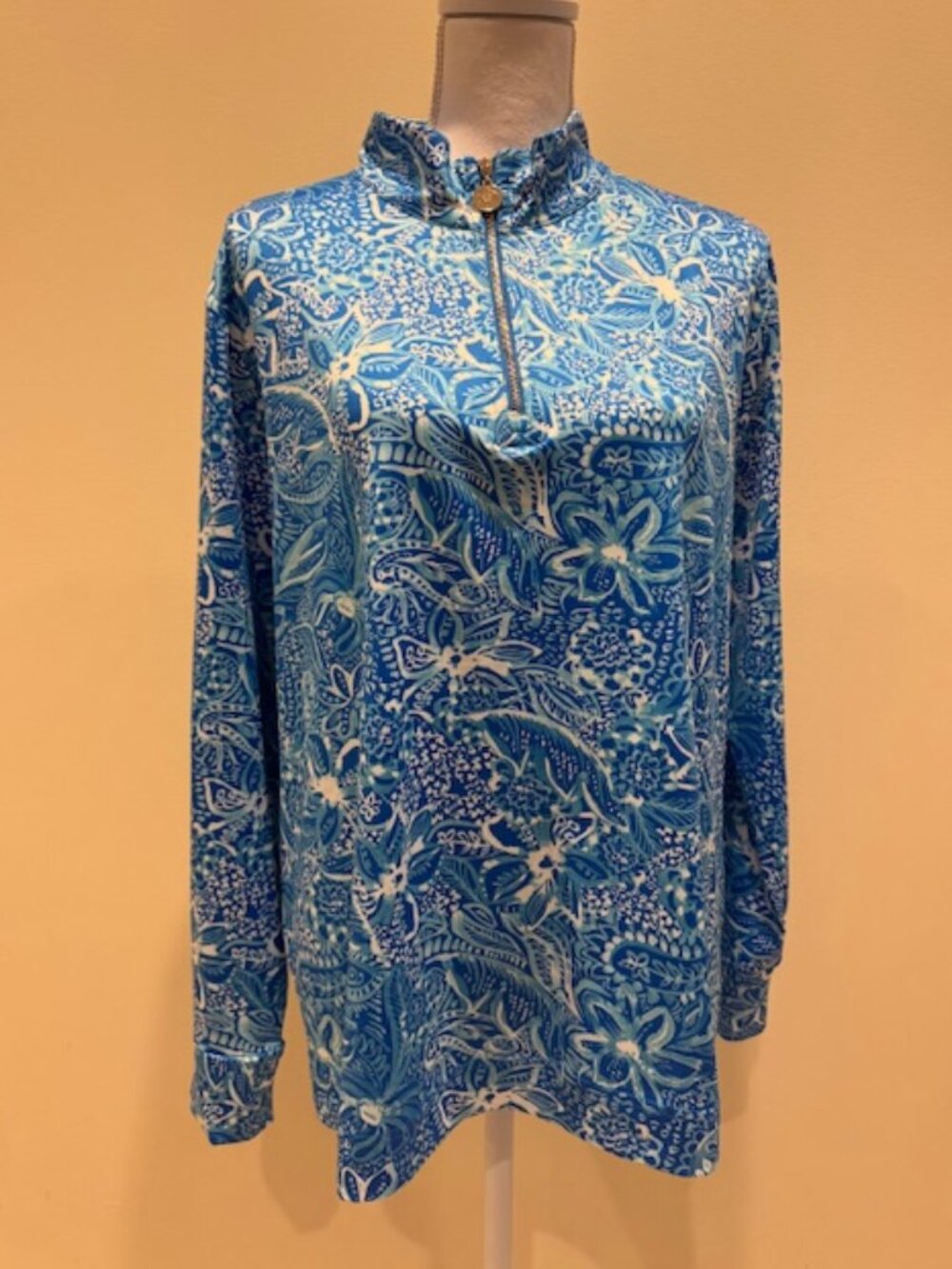 Stella Parker 1/4-Zip Blue and White Long Sleeve Active Top Sz XL